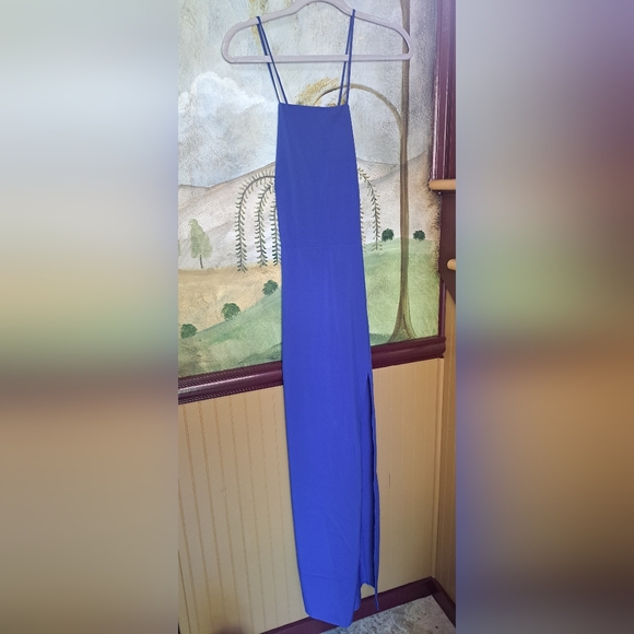 Donna Mizani Dress Square Neck Gown Blue Lined Adjustable Straps Size Large - Picture 7 of 10